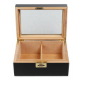 Top Seller Matte Black Glass Transparent Window Humidor Two Compartments Wooden Cigar Box With Password Lock